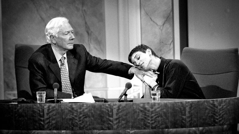 Sinéad O’Connor and Gay Byrne during his final Late Late Show in 1999. Photograph: David Conachy/Independent News and Media/Getty Images