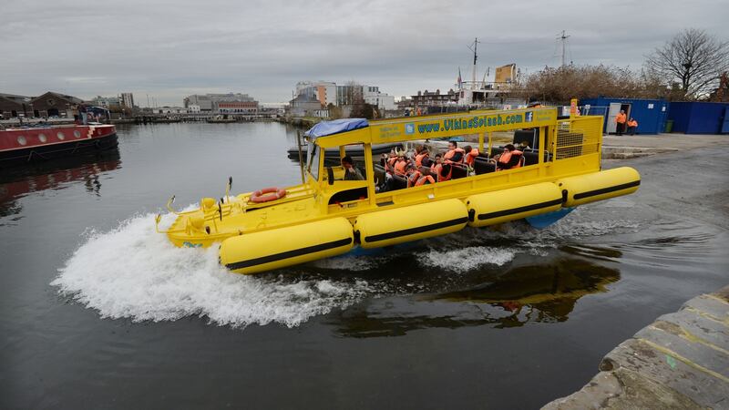 A Viking Splash Tour enters the Grand Canal Basin. Photograph: Alan Betson/The Irish Times