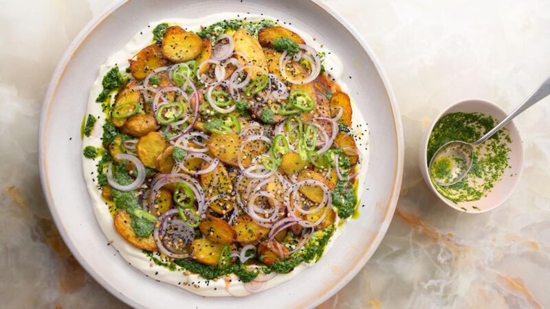 Chaat masala potatoes with yoghurt and tamarind. Photograph: Jonathan Lovekin