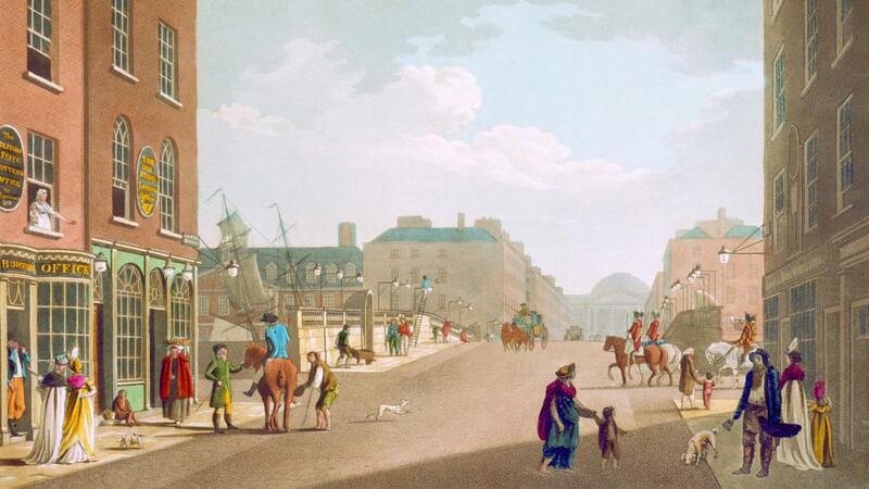 View from Capel Street, looking over Essex Bridge, Dublin, 1797. Illustration: Buyenlarge/Getty