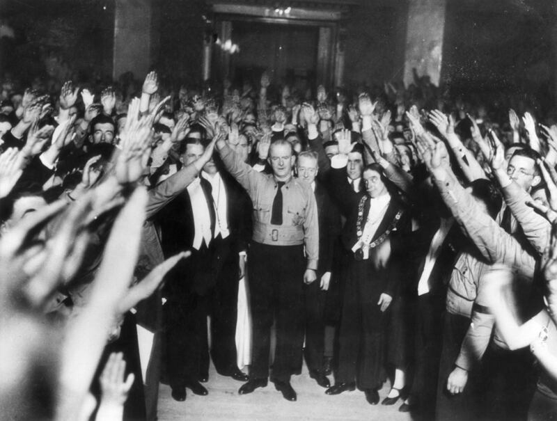 Blueshirts: Eoin O'Duffy at a rally around 1935. To his right is Alfred Byrne, lord mayor of Dublin. Photograph: Hulton/Getty