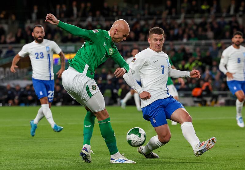 Ireland's Will Smallbone and Greece's Christos Tzolis - Smallbone was always probing and positive. Photograph: Morgan Treacy/Inpho