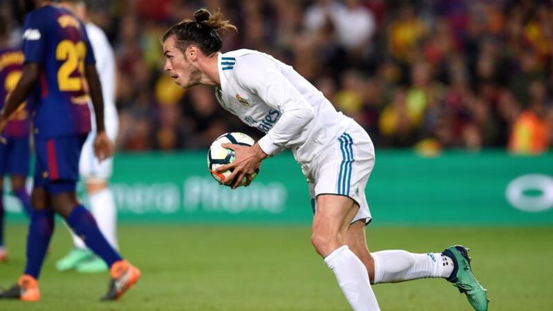 Gareth Bale scored Real Madrid’s second in their 2-2 draw with Barcelona. Photograph: Alex Caparros/Getty