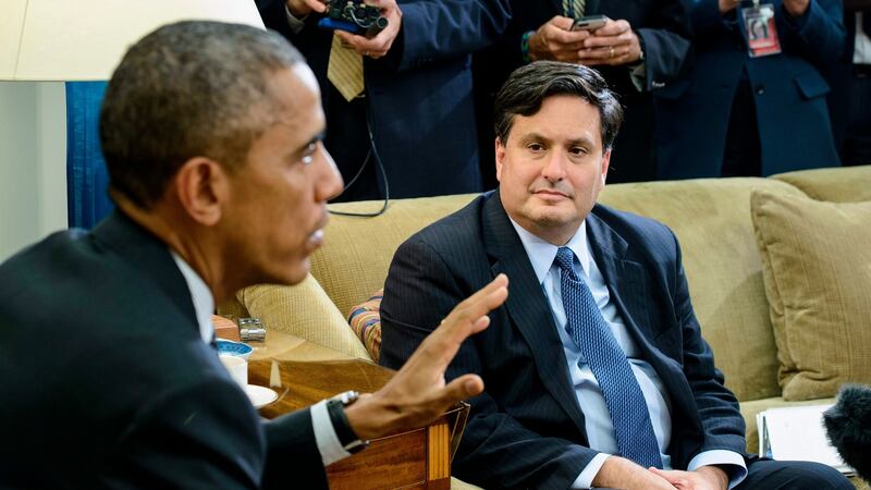 White House, 2014: Ebola response coordinator Ron Klain with former US president Barack Obama Photograph: Brendan Smialowski/AFP/Getty Images.