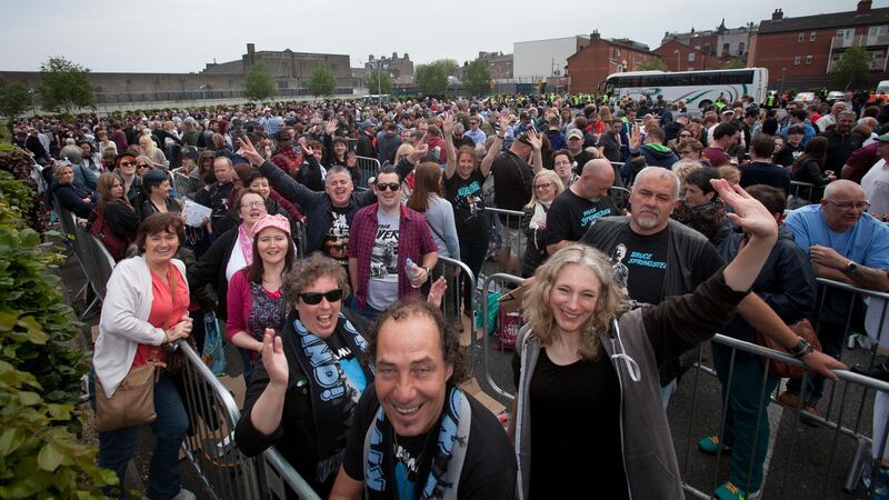 Bruce Springsteen fans queueing at Croke Park, Dublin. Photograph: Gareth Chaney Collins
