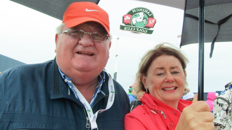 Brian and Mary O’Higgins from Oranmore, Co Galway, at the  Open. Photograph: Freya McClements