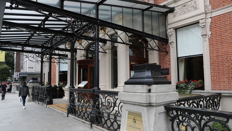 The entrance to the Shelbourne Hotel, Dublin, after statues  of Nubian princesses and their slave girls had been  removed. Photograph: Nick Bradshaw