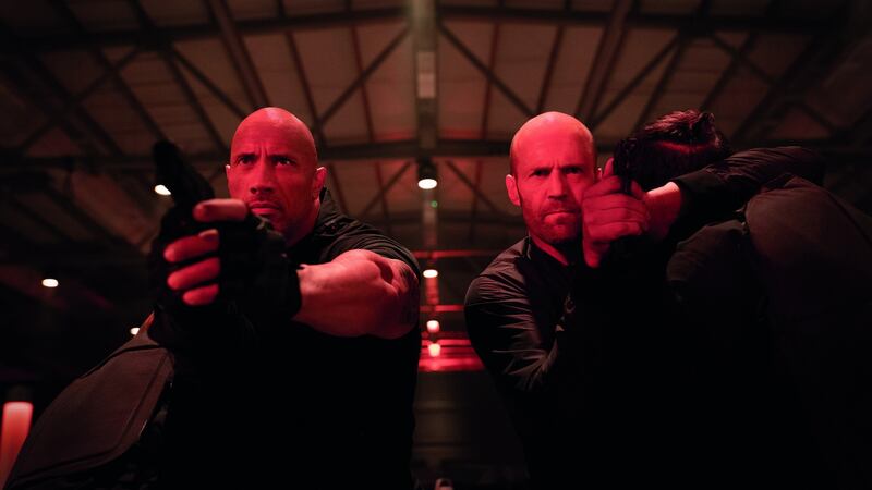 Luke Hobbs (Dwayne Johnson, left) and Deckard Shaw (Jason Statham) in Fast & Furious Presents: Hobbs & Shaw, directed by David Leitch