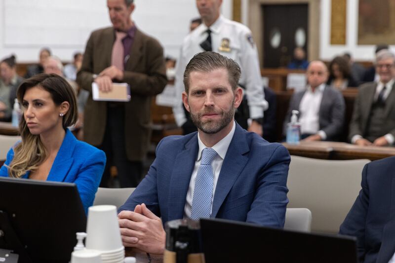 Eric Trump prepares to give evidence to the Trump Organization civil fraud trial in New York on Thursday. Photograph: Jeenah Moon/Bloomberg