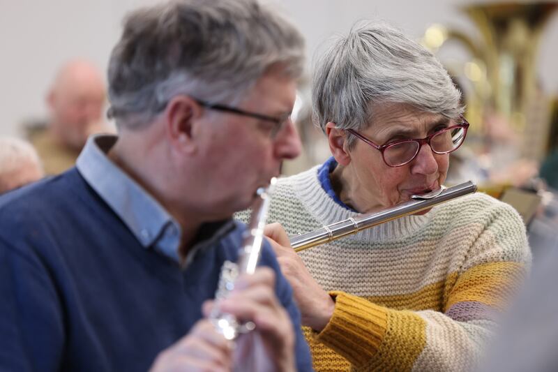 Ken Healy and Helen Redwood, both on flute, in rehearsal with the Communications Workers’ Union Band. Photograph: Bryan O’Brien