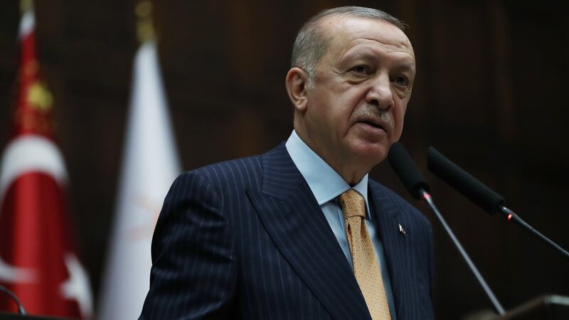 Turkish president Recep Tayyip Erdogan said: ‘My sadness and anger does not stem from the disgusting attack on my person but from the fact that the same [publication] is the source of the impertinent attack to my dear Prophet.’ Photograph: Turkish president press office/EPA