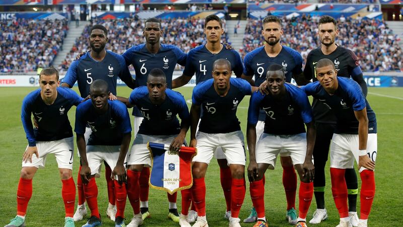 The French side before their friendly against USA on Saturday in Lyon, which ended in a 1-1 draw. Photograph:  Alex Martin/EPA