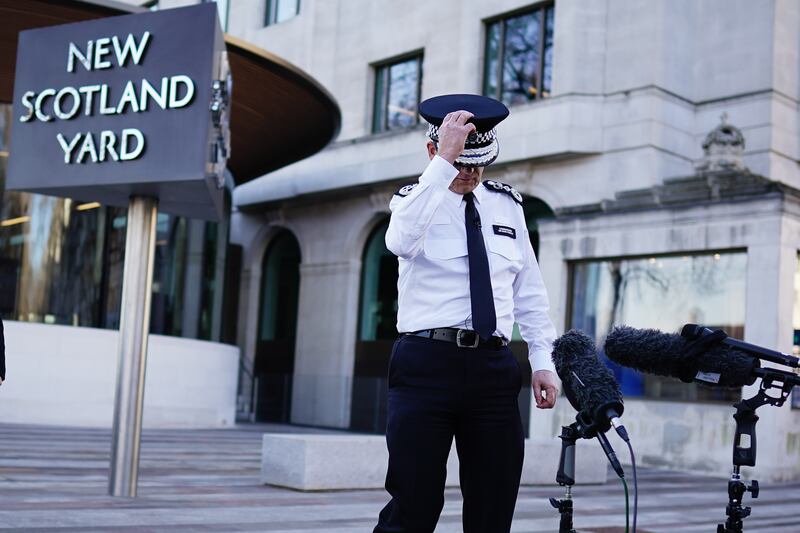 Met police commissioner Mark Rowley speaks to the media after police officer David Carrick was jailed for life. Photograph: Aaron Chown/PA