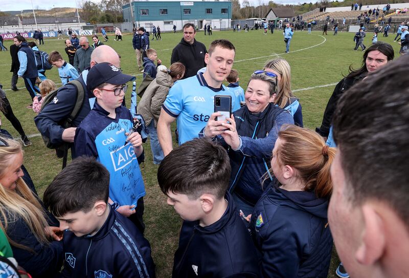 Dublin’s Con O’Callaghan with fans after the game against Wicklow. Photograph: Dan Sheridan/Inpho