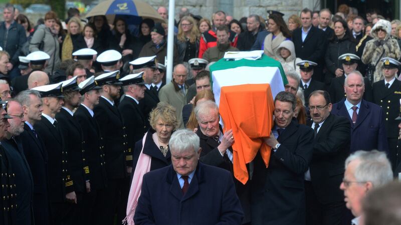 The funeral was lined, shoulder to shoulder by Coast Guard personnel. Photograph: Cyril Byrne/The Irish Times