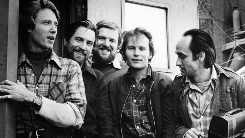 Left to right: Christopher Walken as Nick, Robert De Niro as Michael, Chuck Aspegren as Axel, John Savage as Steven and John Cazale  as Stan in a promotional portrait for The Deer Hunter, directed by Michael Cimino, 1978. Photograph:  Silver Screen Collection/Getty Images