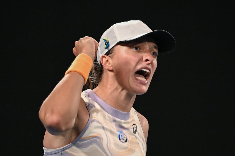 Game, set and match: Iga Swiatek celebrates her victory over Jule Niemeier. Photograph: William West/AFP via Getty Images
