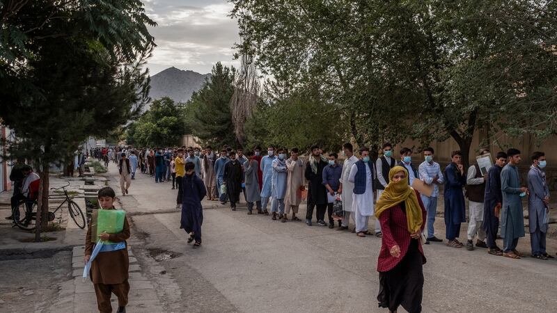 Refugees attempt to flee the unfolding crisis in Afghanistan. File photograph: New York Times