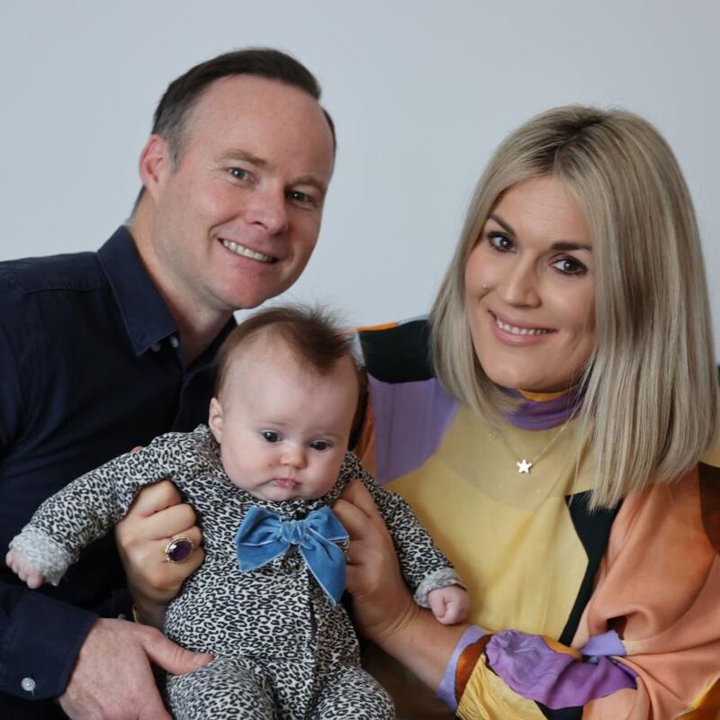 Rebecca Horan with her husband Jason McNelis and their new baby girl at their new home in Enniskerry, Co Wicklow. Photograph: Nick Bradshaw