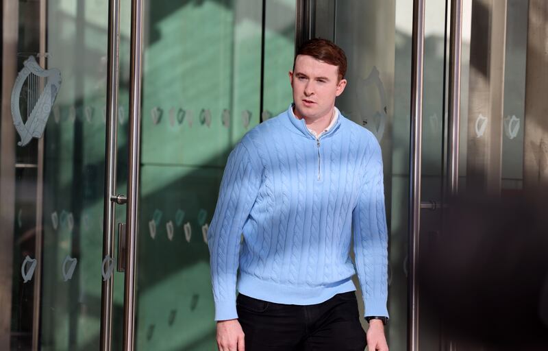 Ryan Casey (partner of Ashling Murphy) leaving court after sentencing of Jozef Puska's family members. Photograph: Dara Mac Dónaill

