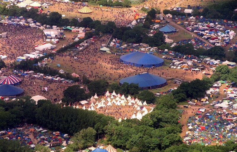 An aerial view of the 2000 Glastonbury Festival. Photograph: PA