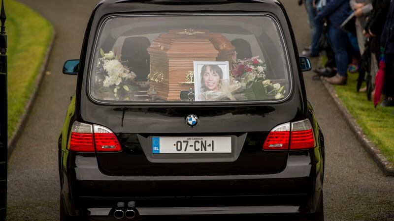 The hearse carries the remains of Liam Hawe into St Mary’s Church, Castlerahan, Co Cavan. Photograph: Dara Mac Dónaill/The Irish Times