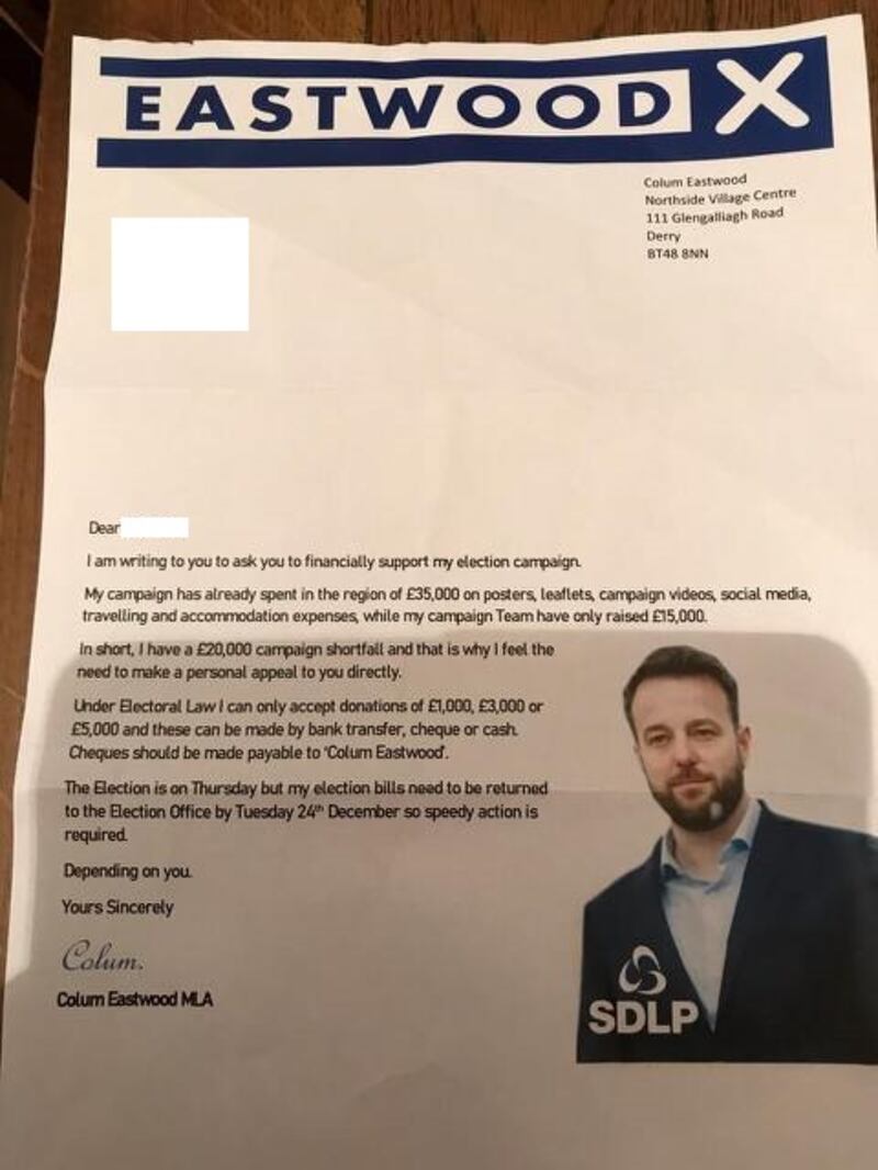 The fake letter which was sent to voters in Foyle on Tuesday.