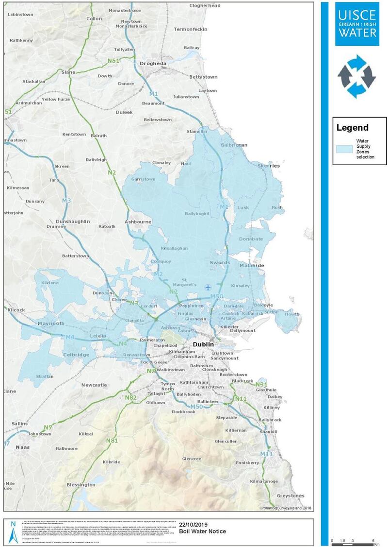 The areas affected by the notice are highlighted in blue. Photograph: Irish Water