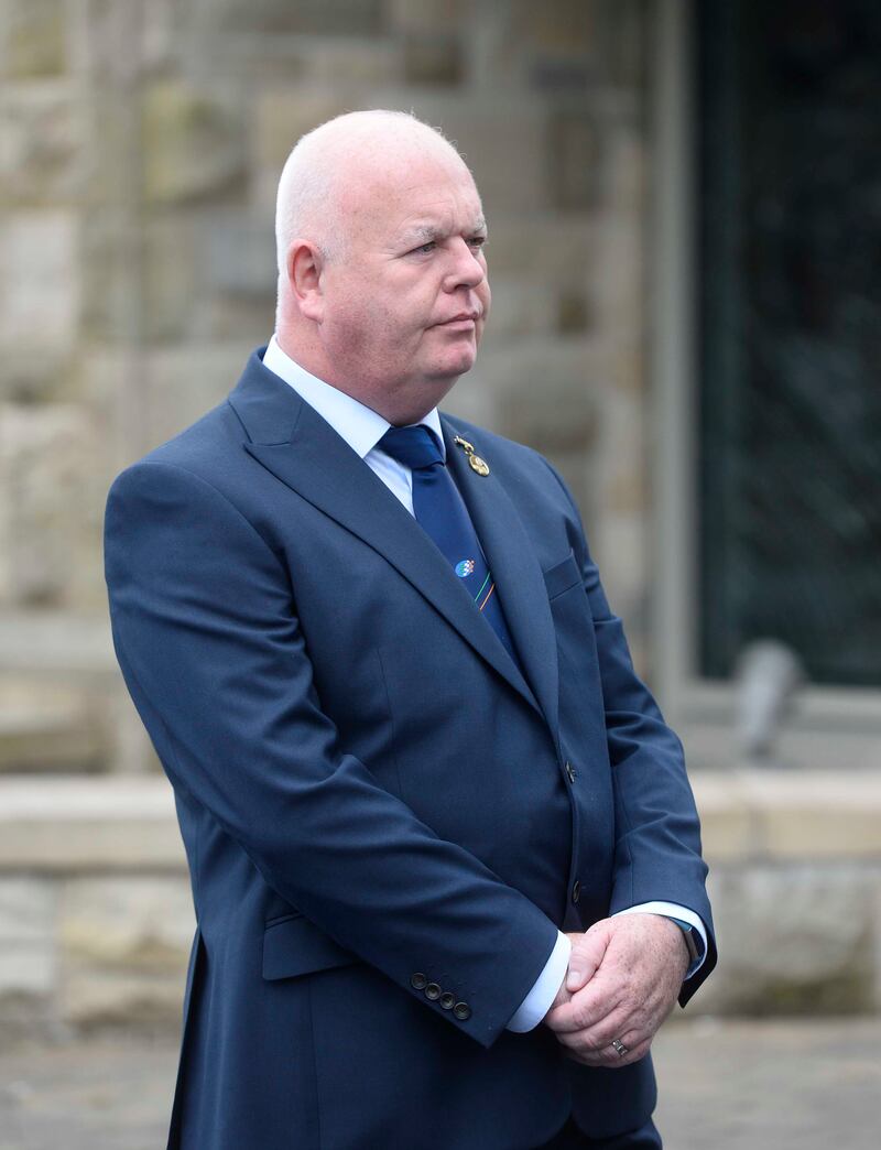 Aiden Harper, president of Motorsport Ireland, attends the funeral of Dáire Maguire at the Church of the Immaculate Conception in Newtownbutler, Co Fermanagh, on Thursday. Photograph: Mark Marlow/PA Wire