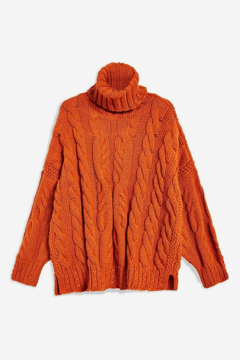 Chunky cable roll neck jumper  68 Topshop