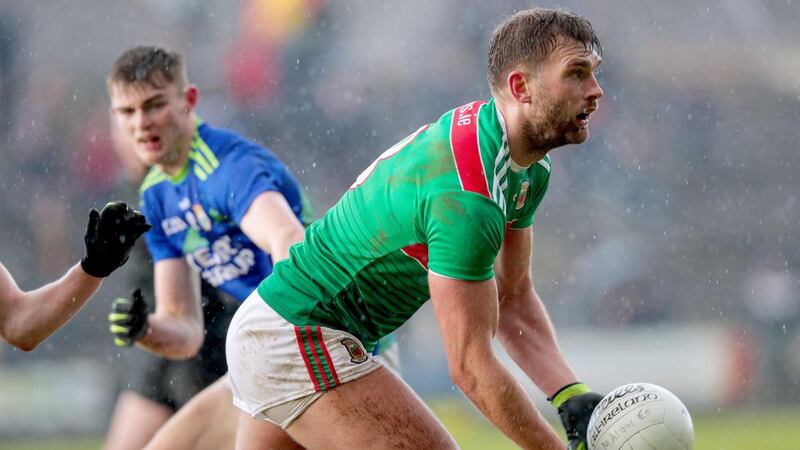 Aidan O’Shea in action for Mayo against Kerry in the Allianz Football League Division 1 game at  Elvery’s MacHale Park. Photograph: Tommy Dickson/Inpho