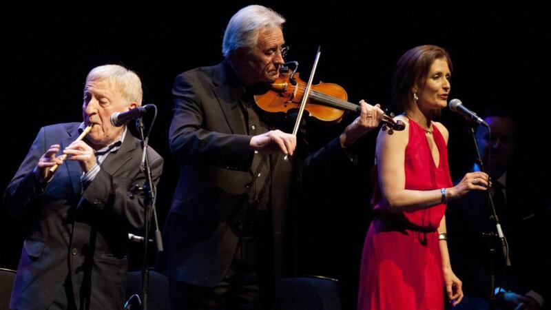 Paddy Moloney, Seán Keane and Alyth McCormack. Photograph: Belinda Lawley/Southbank Centre