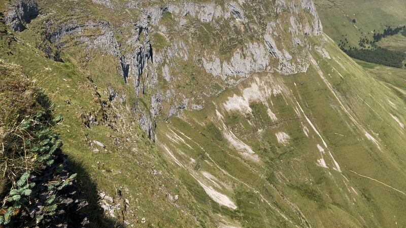 The limestone cliffs of the Dartry Mountains  are probably the highest inland cliffs in Ireland
