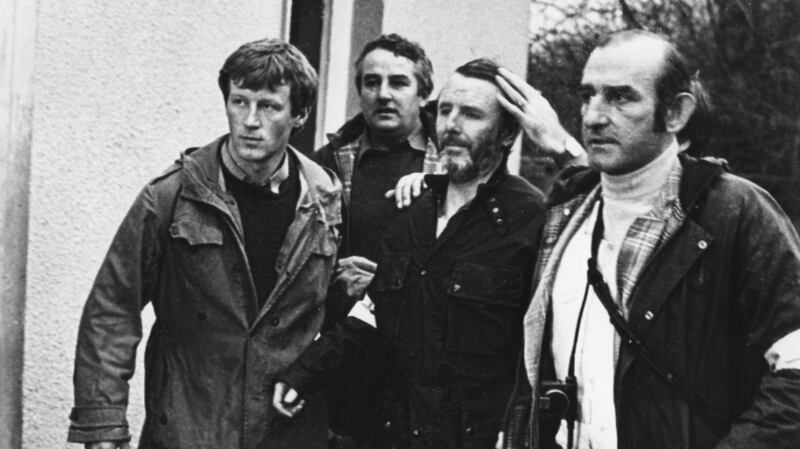 Don Tidey with detectives following his rescue from the Provisional IRA. Photograph: Peter Thursfield/The Irish Times.