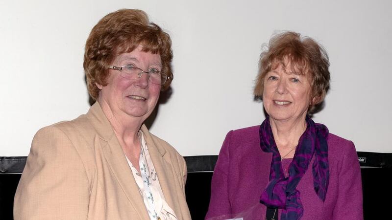 ICCM advice worker Mavis O’Connor with Marianne Elliott at the event celebrating  50 years of Irish Community Care Merseyside in Liverpool. Photograph: ICCM