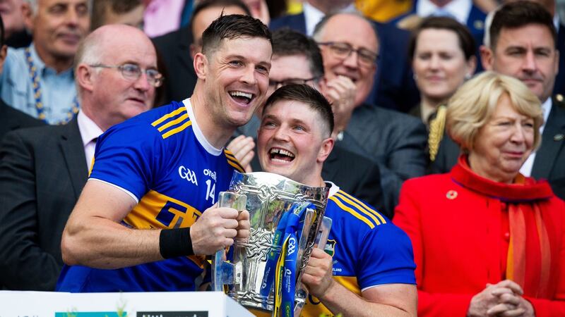 Tipperary captain Seamus Callanan with Willie Connors - the latter scored 0-2 off the bench. Photograph: Tom Honan/The Irish Times