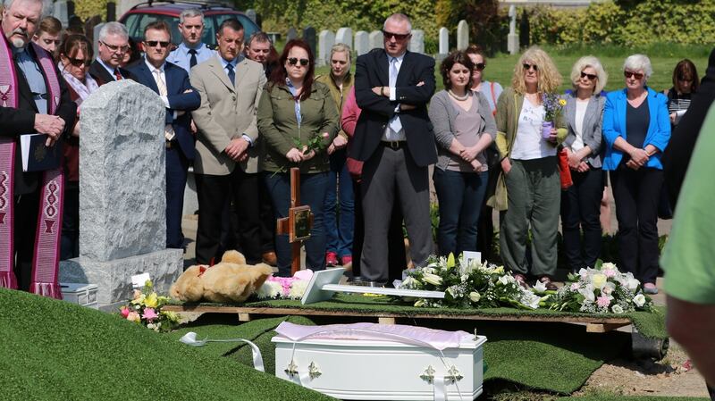 The remains of baby Alannah about to be buried at  Redford Cemetery, Greystones, Co Wicklow, last May. A special ceremony was held at at the cemetery for the child, whose remains were  found at the Greenstar Recycling plant in Fassaroe, Bray, Co Wicklow. File photograph: Nick Bradshaw/The Irish Times