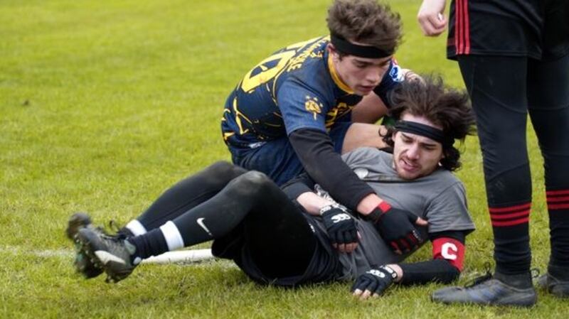 Philip Moore playing for Dublin Draíochta Dragons at the Irish Quidditch Cup in Trinity College.