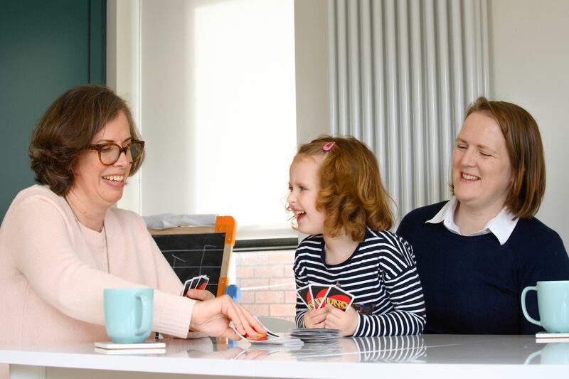 Jenny Synnott and Elaine Cohalan, with their daughter Cate (4) in Cork. Photograph: Daragh Mc Sweeney/Provision