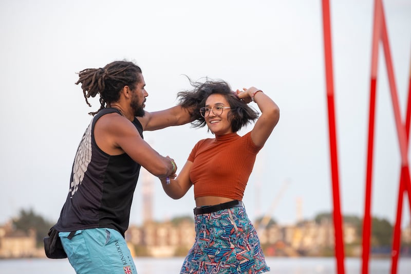 Helinton Rosa and Alana Mascarenhas forró dancing at Grand Canal Square in Dublin. Photograph: Tom Honan
