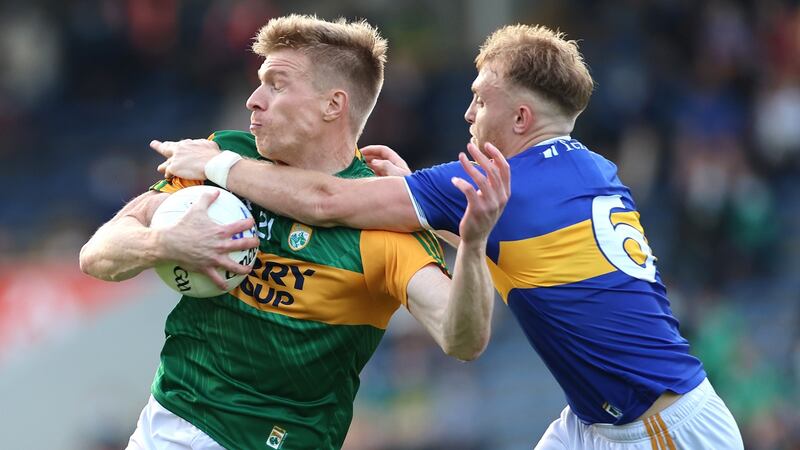 Kavin Fahey tackles Tommy Walsh during Tipperary’s defeat to Kerry. Photograph: James Crombie/Inpho