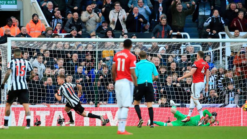 Ritchie strikes the only goal of the game for Newcastle. Photo: Lindsey Parnaby/Getty Images