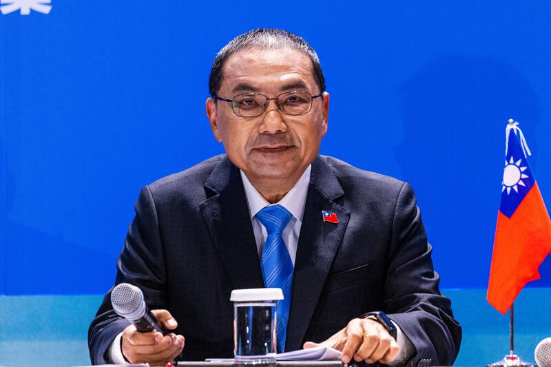 Kuomintang (KMT) presidential candidate Hou Yu-ih attends an international press conference. Photograph: Annabelle Chih/Getty Images