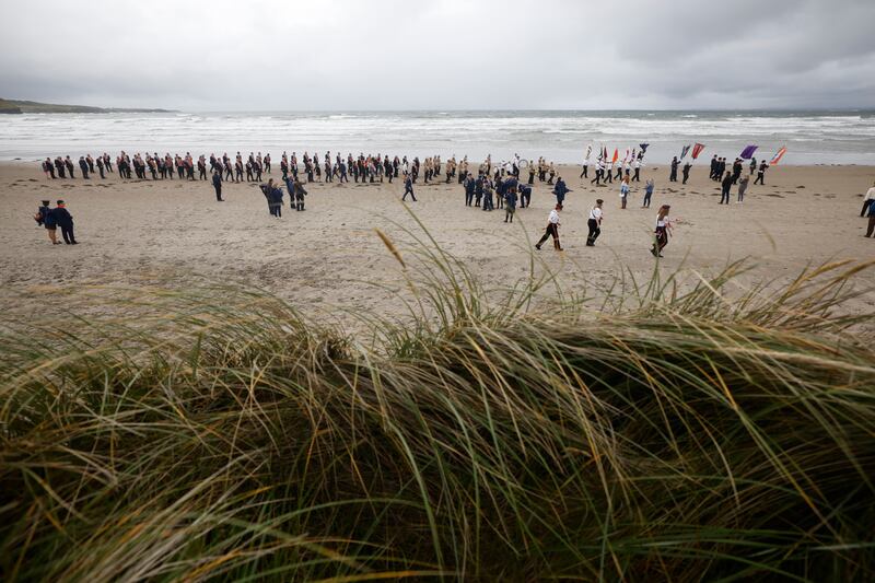 Lining up on the beach for the Orange Order parade at Rossnowlagh, Donegal. Photograph: Nick Bradshaw