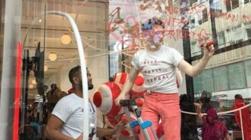 Irish designer Richard Malone working on his Repeal the 8th protest window at Selfridges in London. Photograph: courtesy Richard Malone