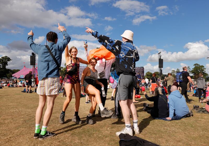 Friends from Leitrim dance to Wild Youth in the main arena. Photograph: Alan Betson
