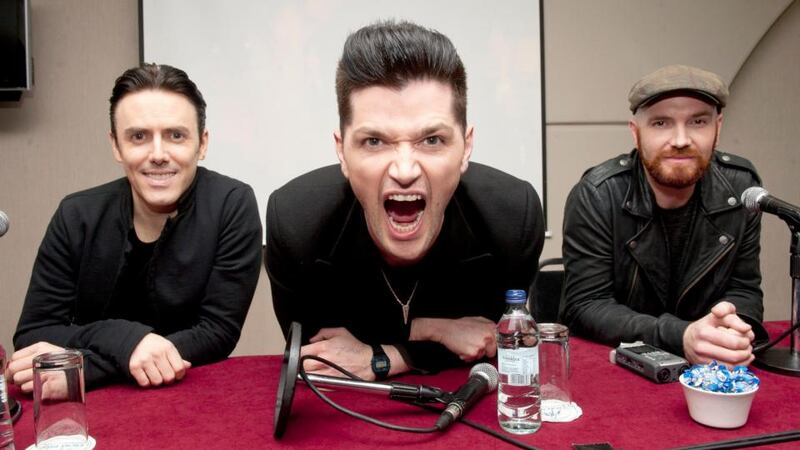 Glen Power, Danny O’Donoghue and Mark Sheehan from The Script pictured at their press conference to announce their Croke Park concert on Saturday 20th June 2015. Photograph:  Patrick O’Leary