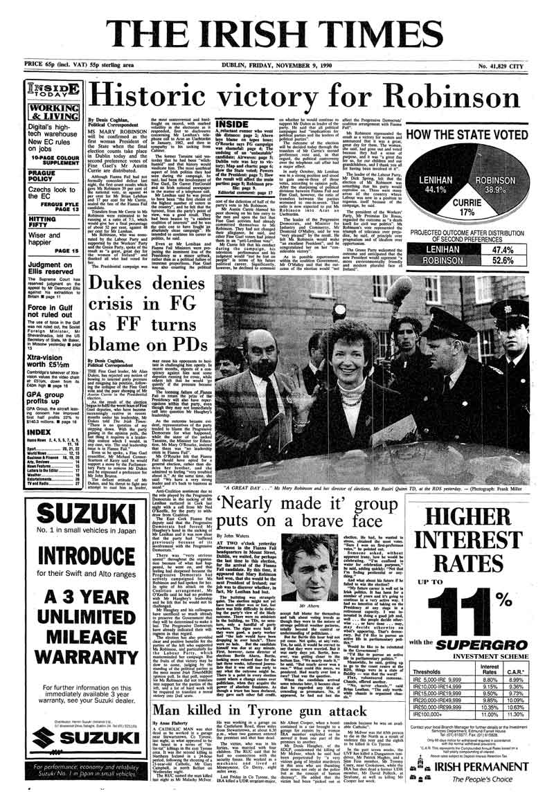 November 9, 1990 - Mary Robinson Elected President