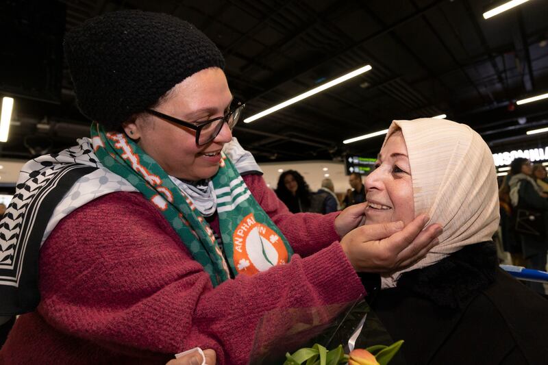 Sherin Alsabbagh greets her mother Najwa at Dublin Airport. Photograph: Tom Honan/The Irish Times