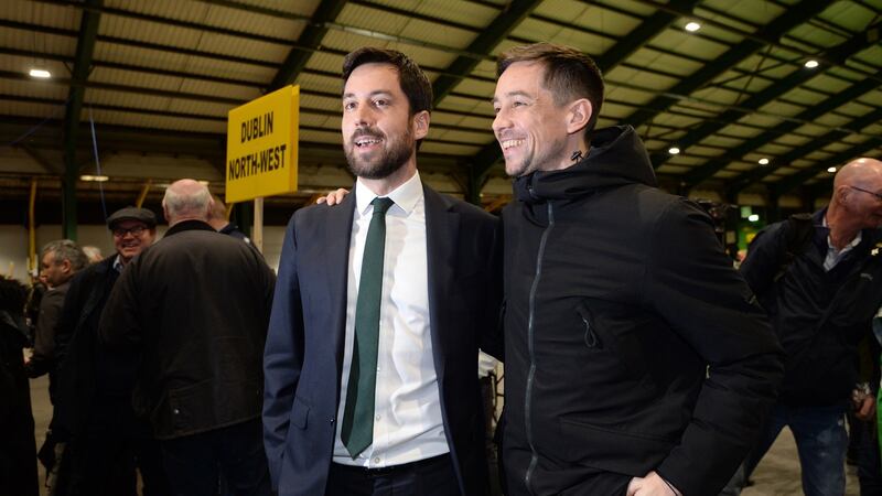 Fine Gael’s Eoghan Murphy  with his brother Cillian (actor Killian Scott) at the RDS election count centre in Ballsbridge, Dublin last year. Photograph: Dara Mac Dónaill